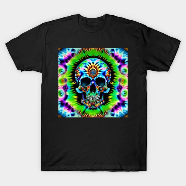 Skull Tie Dye Psychedelic Trippy Festival Hippie Neon T-Shirt by Anticulture